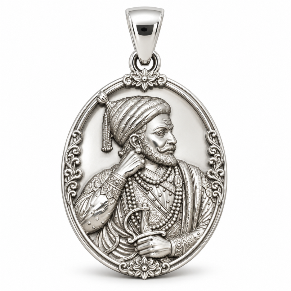 Untitled design (1) Chhatrapati Shivaji Maharaj Royal Portrait Pendant - Image 1